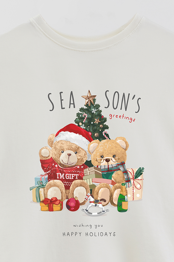 REMERA BASICA ESTAMPADA TEDDY CHRISTMAS SEASON'S GREETING