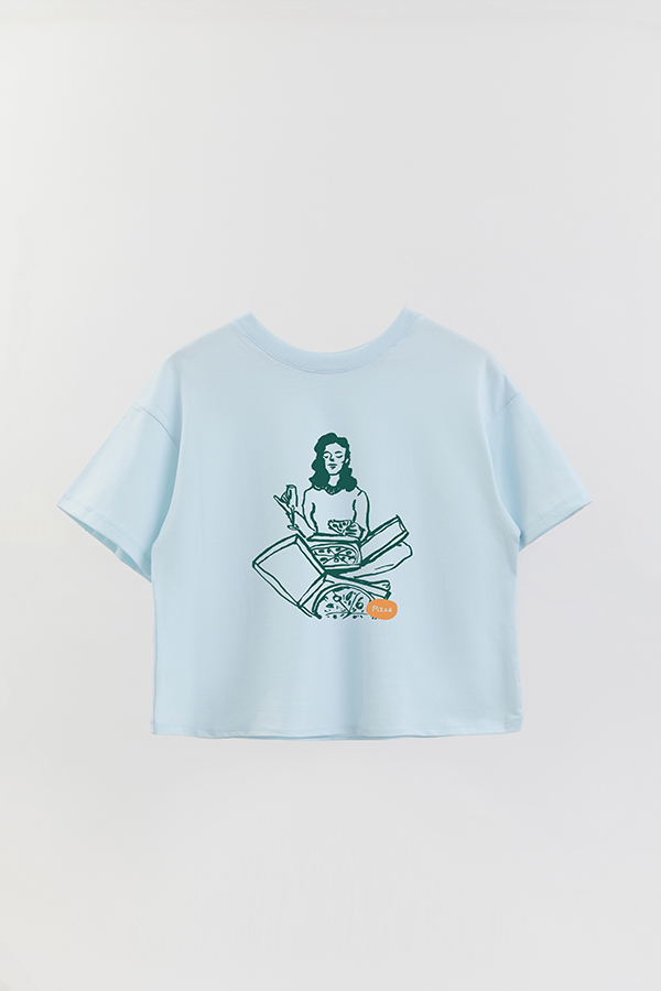 REMERA CROP ESTAMPADA ITALY PIZZA WINE GIRL