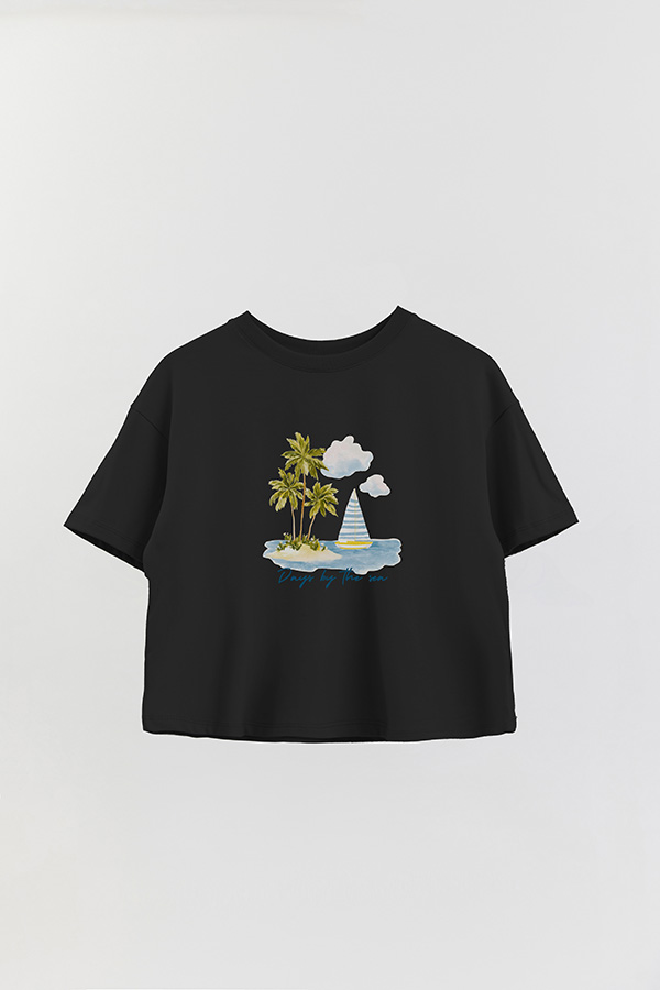 REMERA CROP ESTAMPADA COASTAL DAYS BY THE SEA