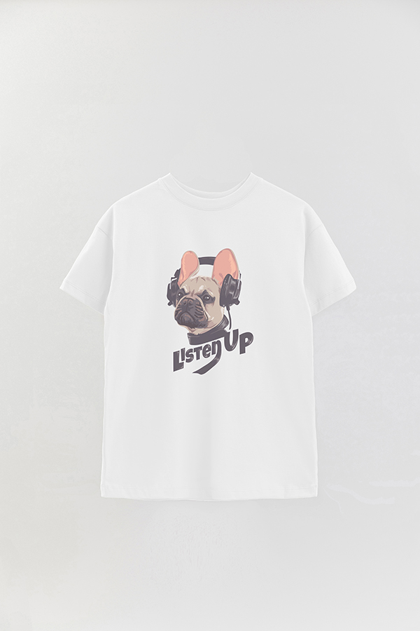 REMERA OVER ESTAMPADA DOG LISTEN UP