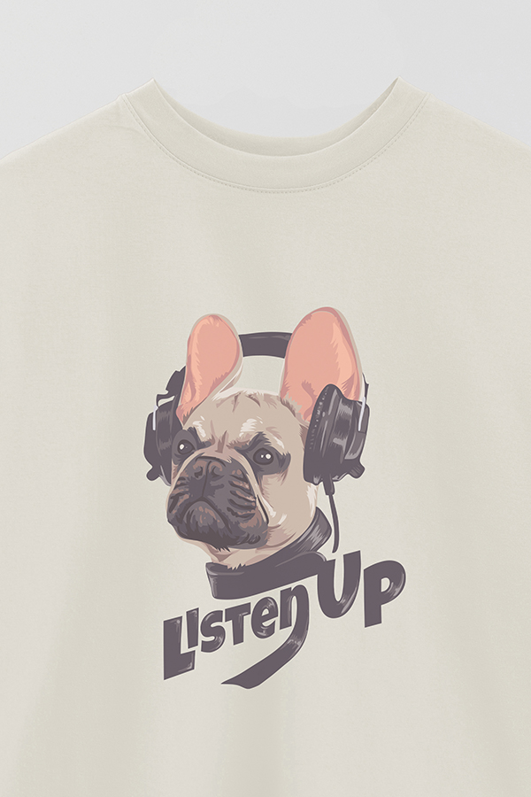 REMERA OVER ESTAMPADA DOG LISTEN UP