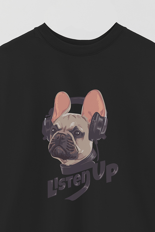 REMERA OVER ESTAMPADA DOG LISTEN UP