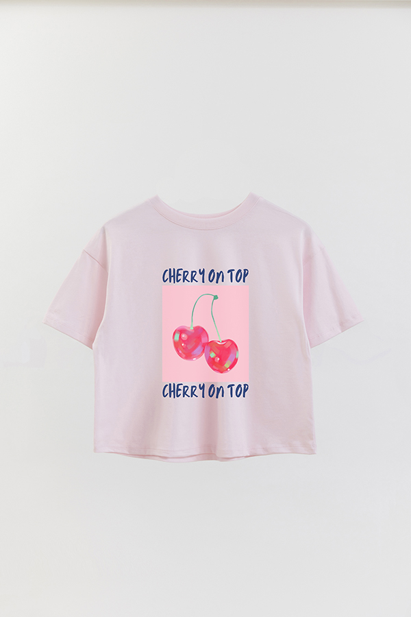 REMERA CROP ESTAMPADA PINK CHERRY ON TOP