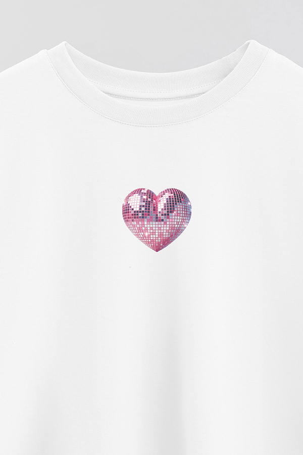 REMERA CROP ESTAMPADA PINK HEART PARTY LOVE