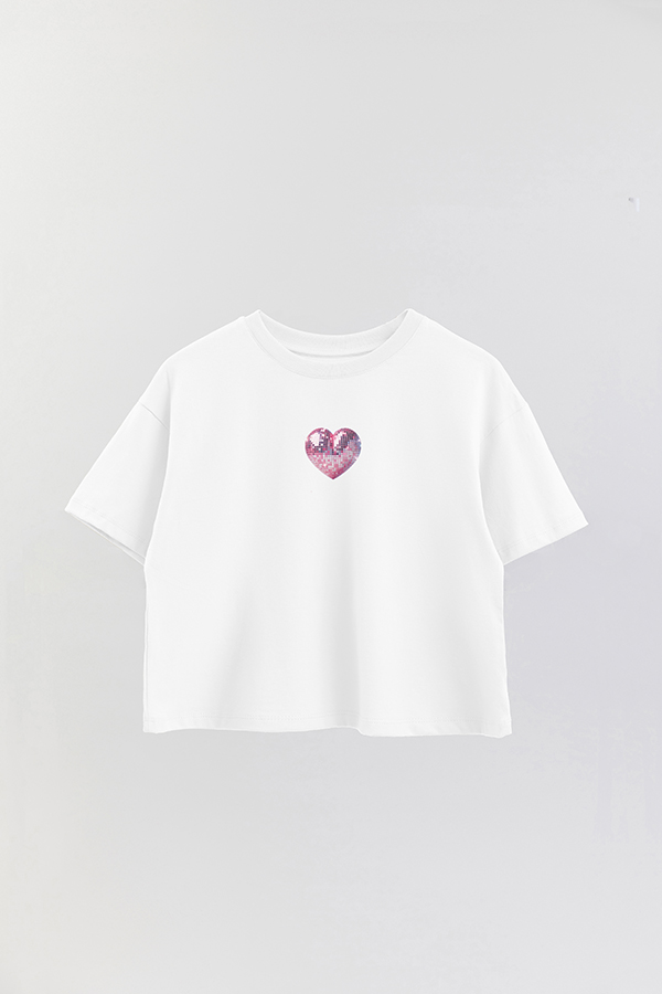 REMERA CROP ESTAMPADA PINK HEART PARTY LOVE