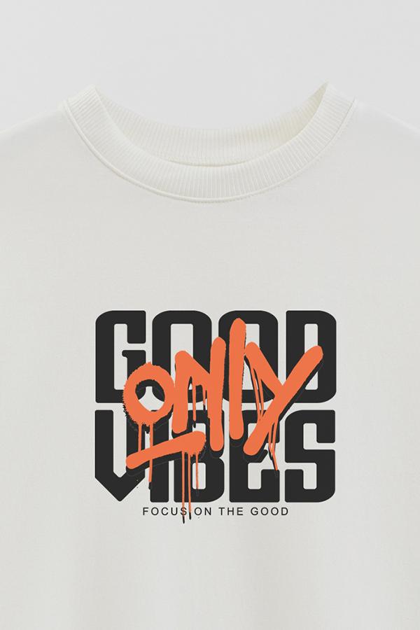 BUZO CREWNECK ESTAMPADO STREET MOOD GOOD VIBES ORANGE
