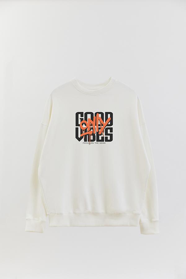 BUZO CREWNECK ESTAMPADO STREET MOOD GOOD VIBES ORANGE