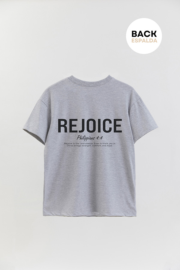 REMERA OVER ESTAMPADA UNISEX ESPALDA REJOICE