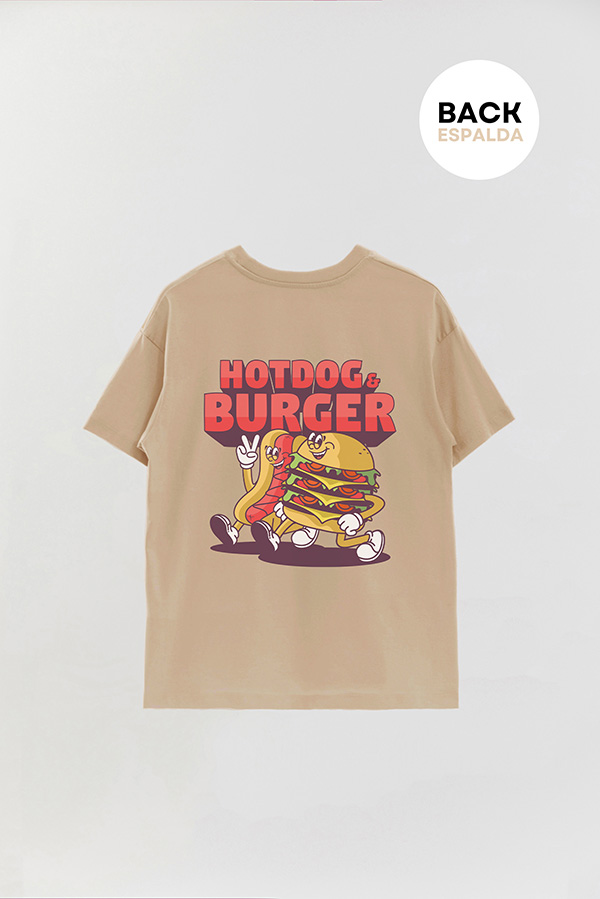 REMERA OVER FB CARTOON HOTDOG BURGUER