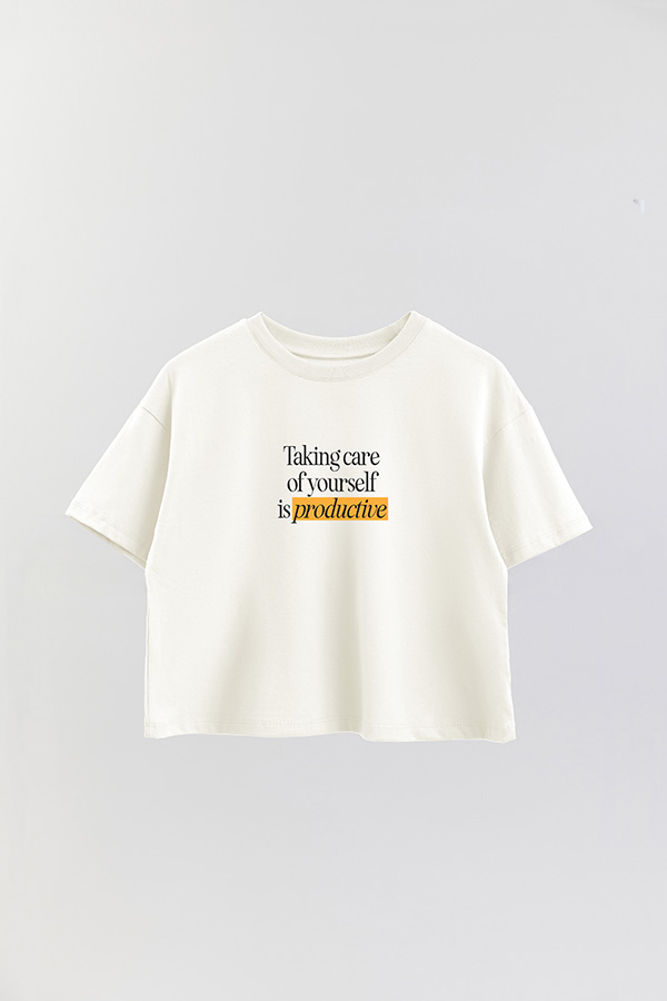 REMERA CROP ESTAMPADA TAKING CARE OF YOURSELF