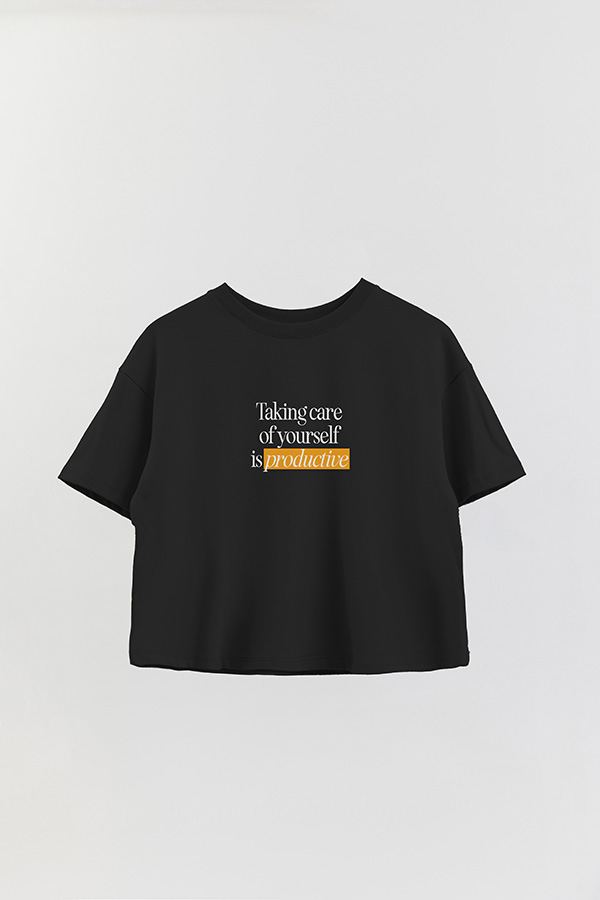 REMERA CROP ESTAMPADA TAKING CARE OF YOURSELF