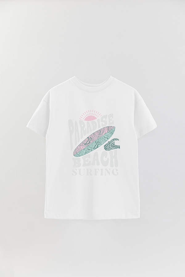 REMERA OVER ESTAMPADA PARADISE BEACH SURFING