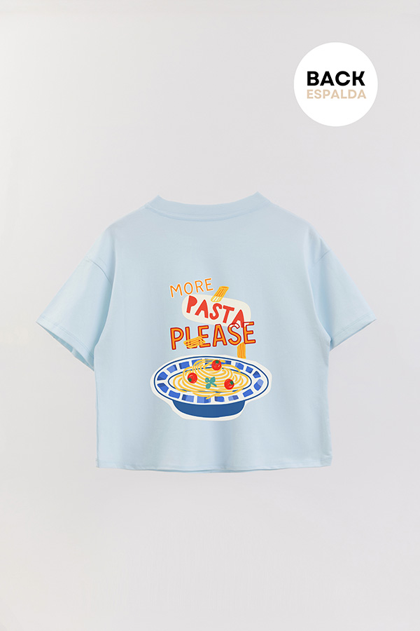 REMERA CROP FB ESTAMPADA MORE PASTA PLEASE