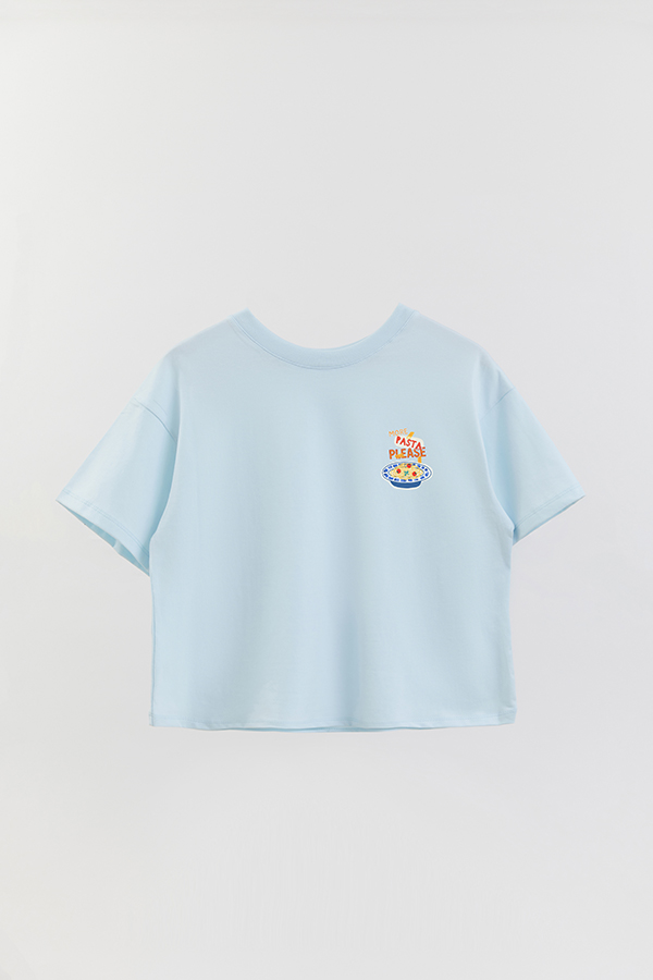 REMERA CROP FB ESTAMPADA MORE PASTA PLEASE