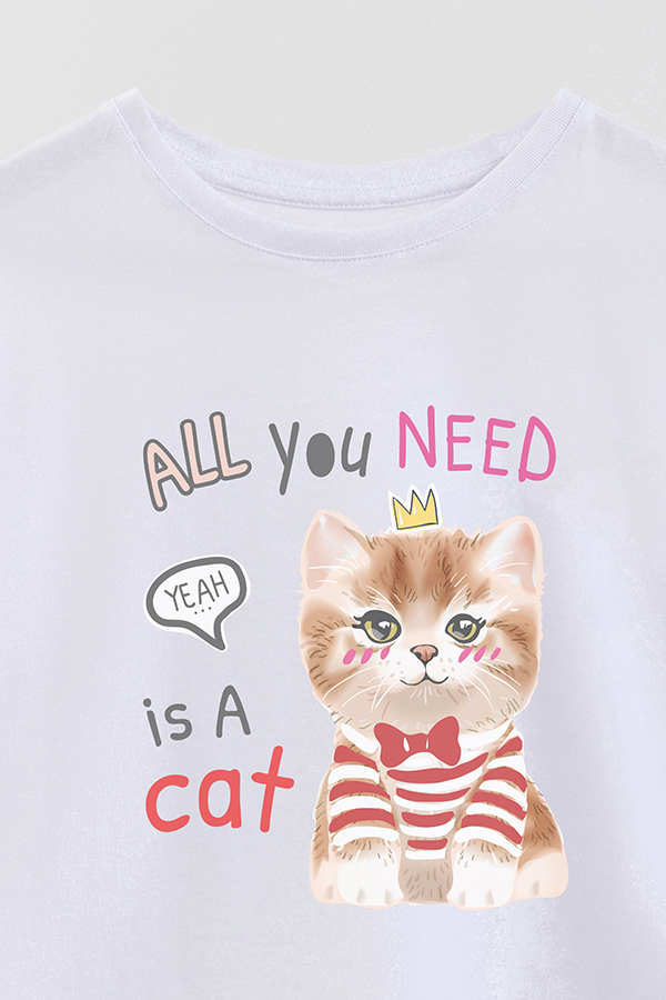 REMERA GIRL OVER KITTY DREAMS ALL YOU NEED IS A CAT