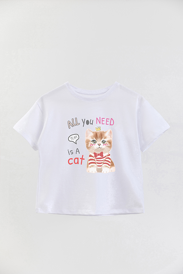 REMERA GIRL OVER KITTY DREAMS ALL YOU NEED IS A CAT