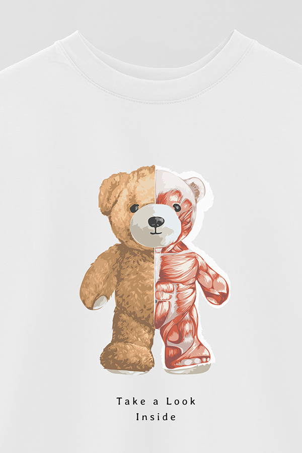 REMERA OVER ESTAMPADA UNISEX TEDDY TAKE A LOOK INSIDE
