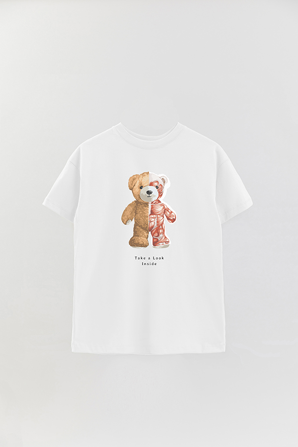 REMERA OVER ESTAMPADA UNISEX TEDDY TAKE A LOOK INSIDE
