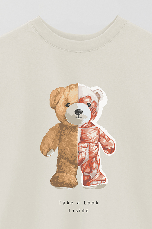 REMERA OVER ESTAMPADA UNISEX TEDDY TAKE A LOOK INSIDE