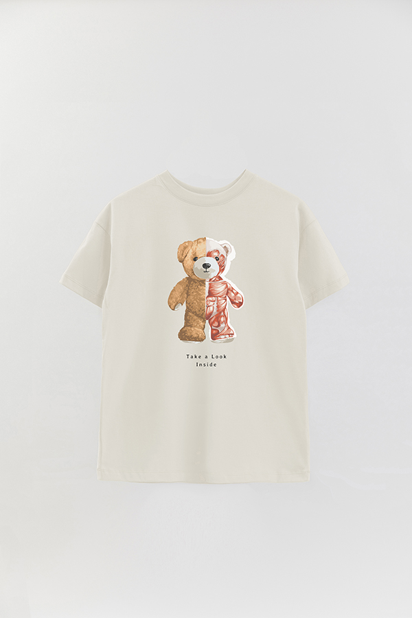 REMERA OVER ESTAMPADA UNISEX TEDDY TAKE A LOOK INSIDE