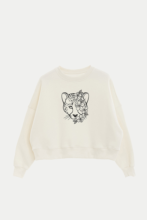 BUZO CROP ESTAMPADO ANIMAL PRINT FLOWER OF TIGER