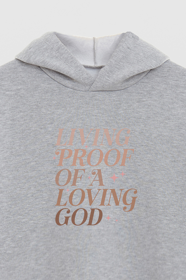 HOODIE FRISA ESTAMPADO LIVING PROOF OF A LOVING GOD