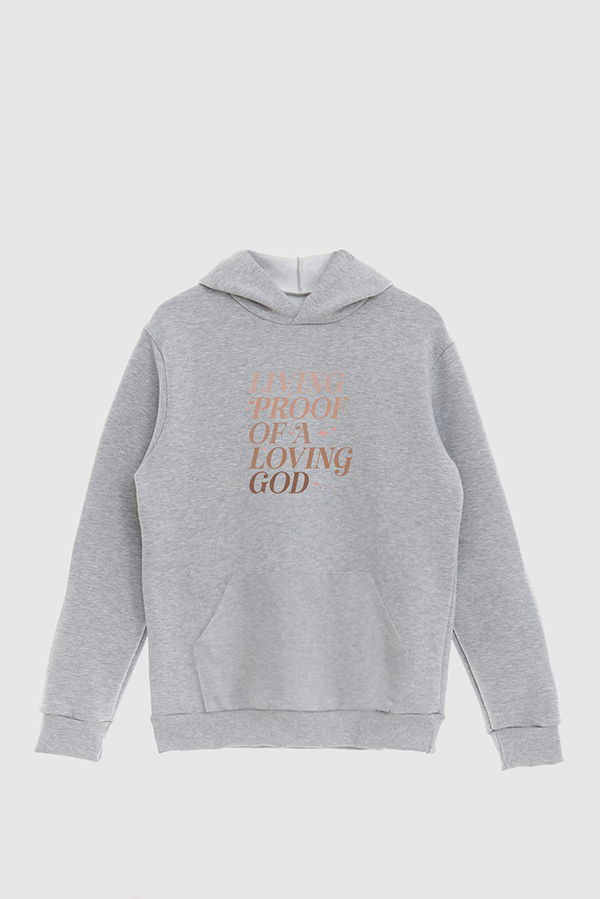 HOODIE FRISA ESTAMPADO LIVING PROOF OF A LOVING GOD