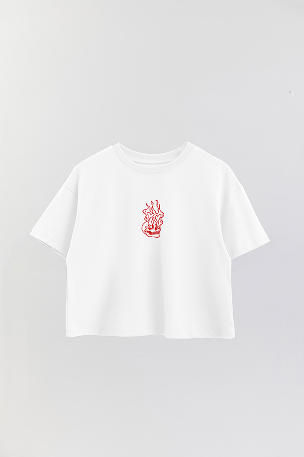 REMERA CROP ESTAMPADA VALENTINE SKULL