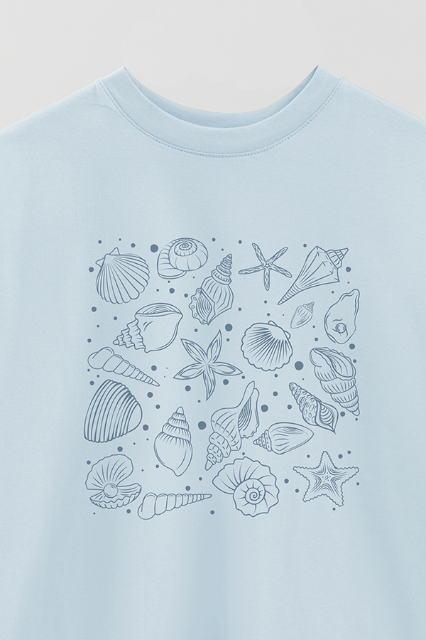 REMERA OVER ESTAMPADA ITALY SEASHELLS BLUE