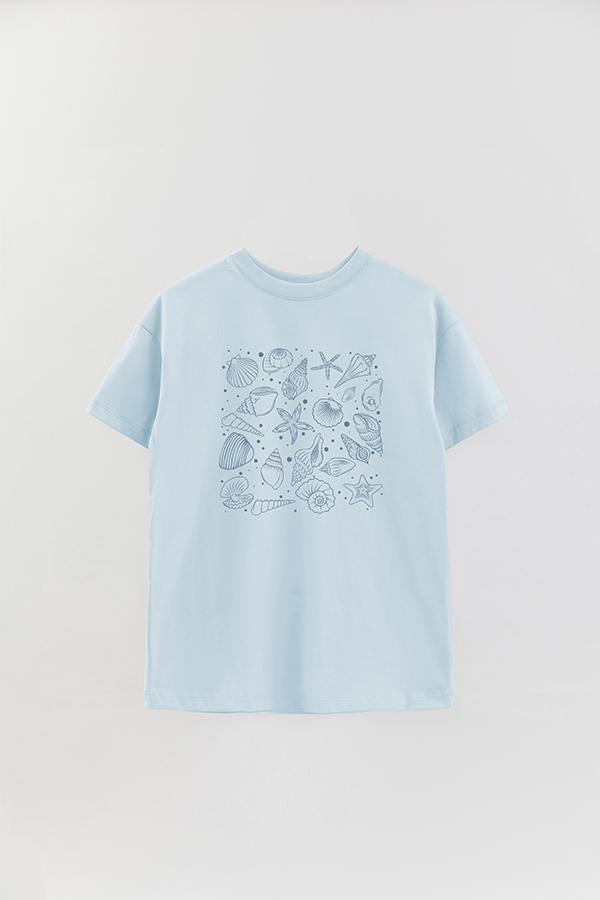 REMERA OVER ESTAMPADA ITALY SEASHELLS BLUE