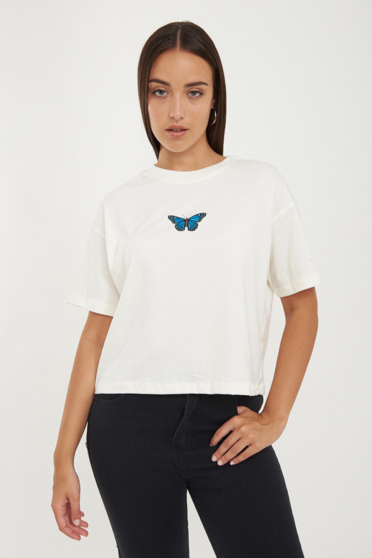 REMERA CROP ESTAMPADA DN BLUE BUTTERFLY