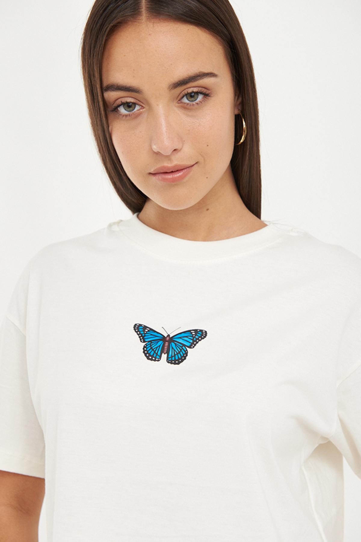 REMERA CROP ESTAMPADA DN BLUE BUTTERFLY