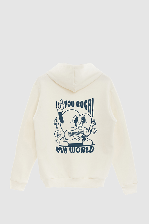 HOODIE ESTAMPADO CARTOON ILLUSTRATION YOU ROCK MY WORLD