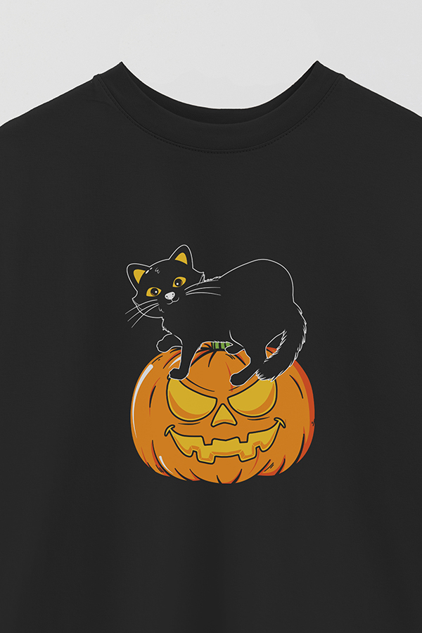 REMERA OVER ESTAMPADA CAT PUMPKIM