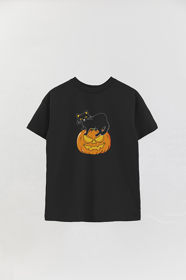 REMERA OVER ESTAMPADA CAT PUMPKIM