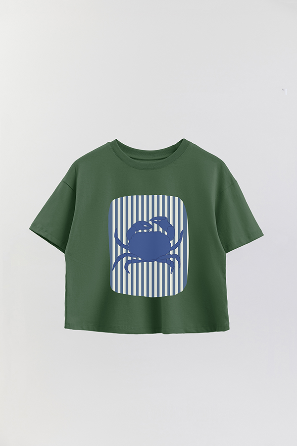 REMERA CROP ESTAMPADA BEACH CRAB STRIPED