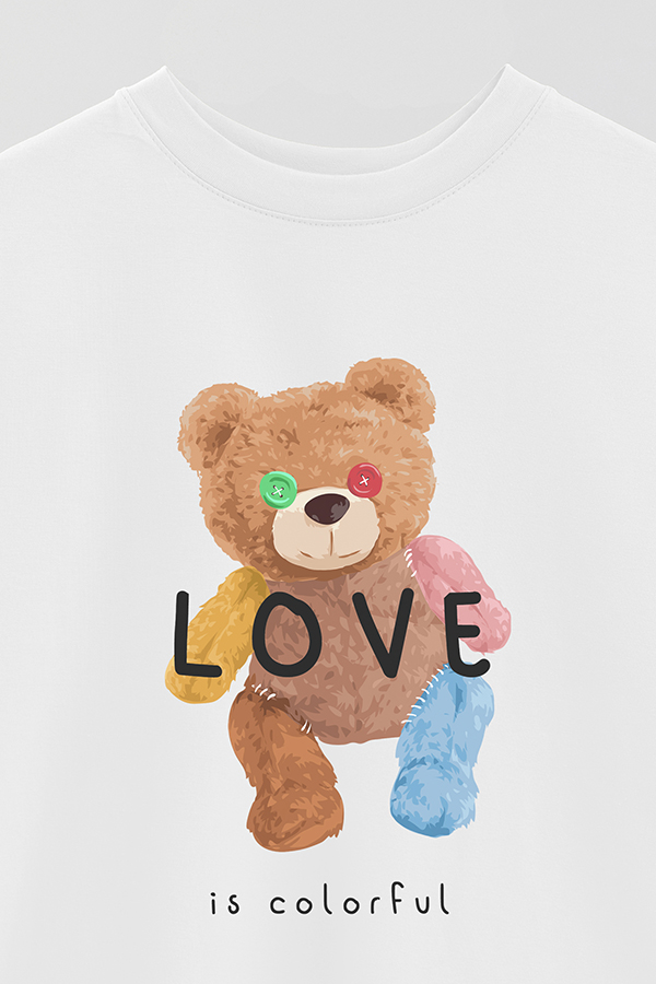 REMERA OVER ESTAMPADA UNISEX TEDDY LOVE IS COLORFUL