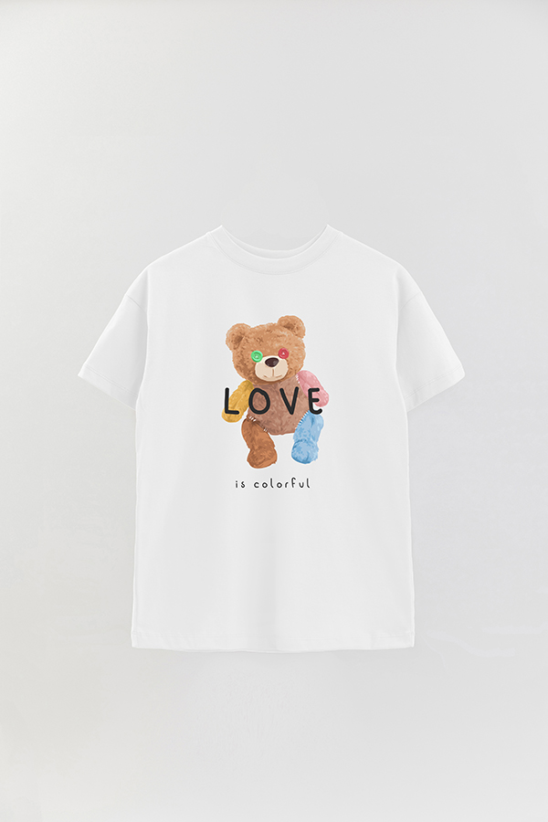 REMERA OVER ESTAMPADA UNISEX TEDDY LOVE IS COLORFUL