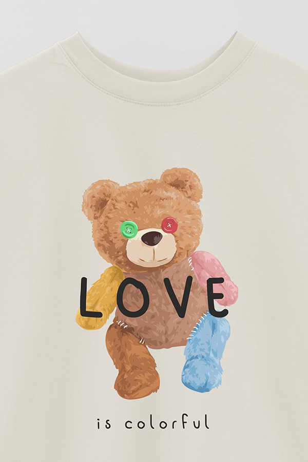 REMERA OVER ESTAMPADA UNISEX TEDDY LOVE IS COLORFUL