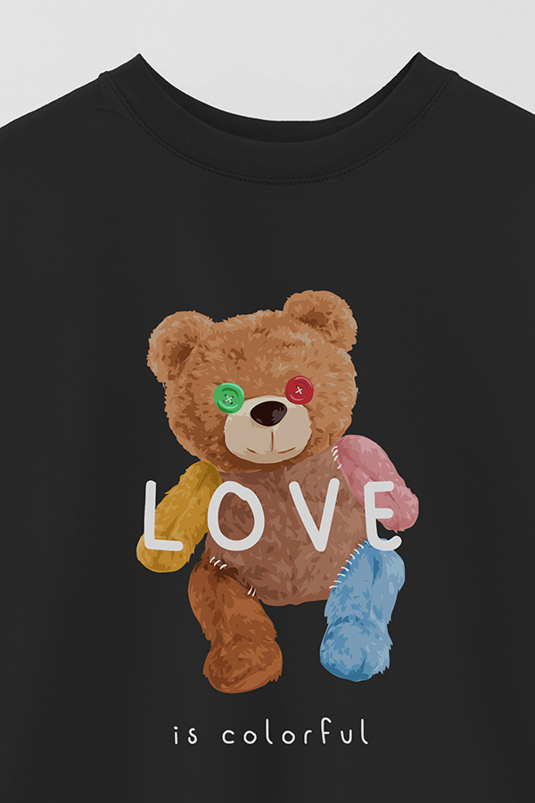 REMERA OVER ESTAMPADA UNISEX TEDDY LOVE IS COLORFUL