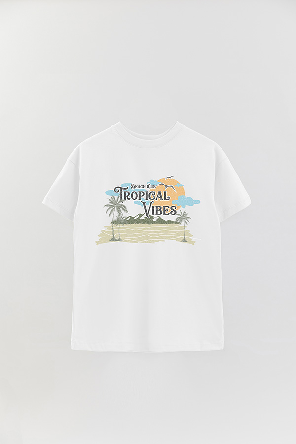 REMERA OVER ESTAMPADA BEACH TROPICAL VIBES