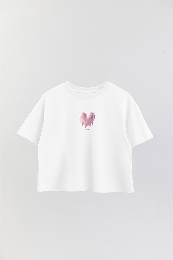REMERA CROP ESTAMPADA PINK HEART ROSY ROMANCE