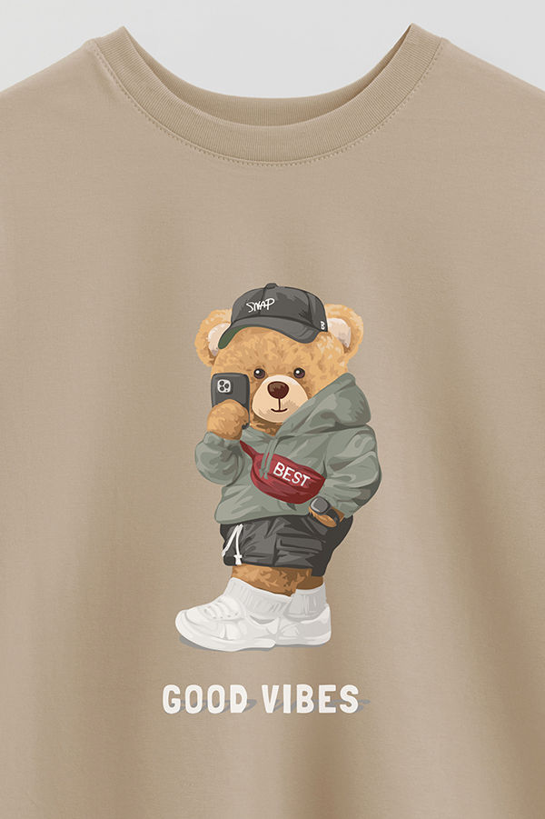 REMERA OVER ESTAMPADA UNISEX TEDDY GOOD VIBES