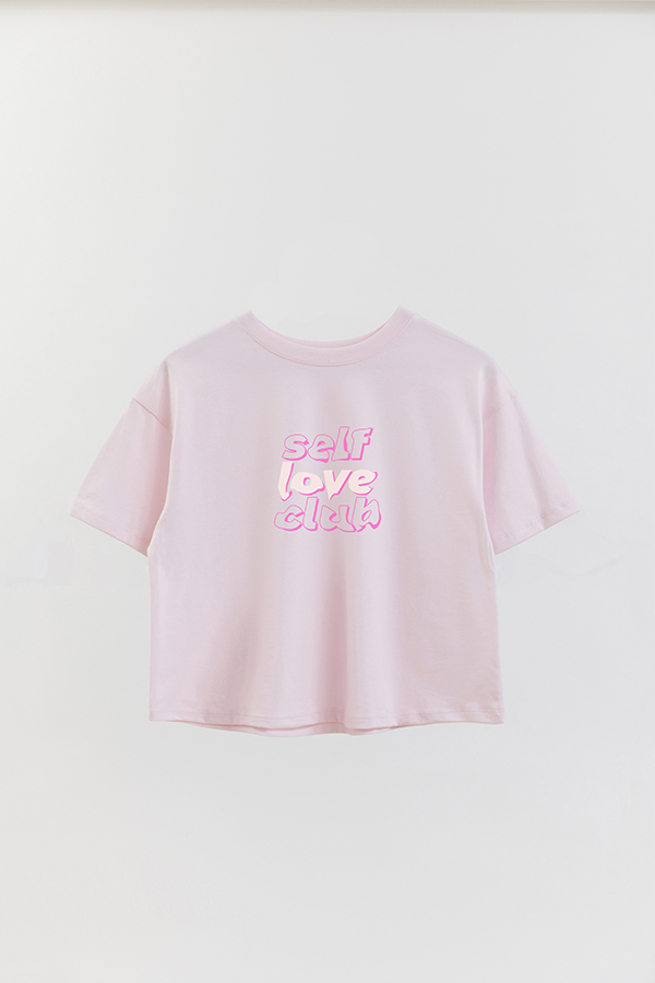REMERA CROP ESTAMPADA PINK SELF LOVE CLUB