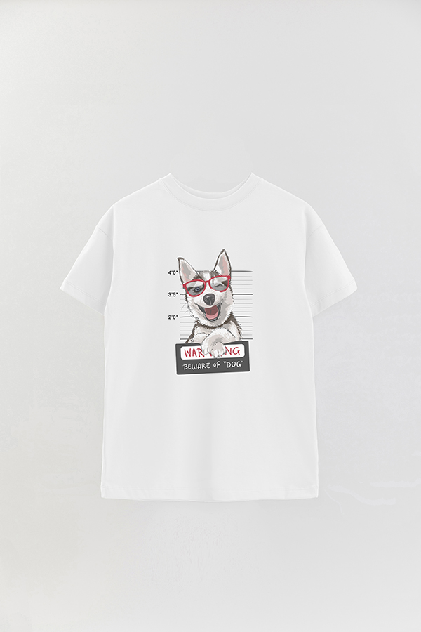 REMERA OVER ESTAMPADA DOG WARNING
