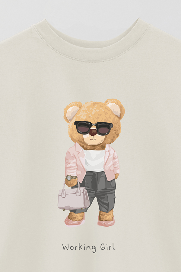 REMERA OVER ESTAMPADA UNISEX TEDDY WORKING GIRL
