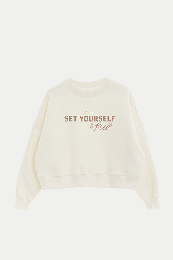 BUZO CROP FRISA ESTAMPADO MINIMAL LOVE FREE