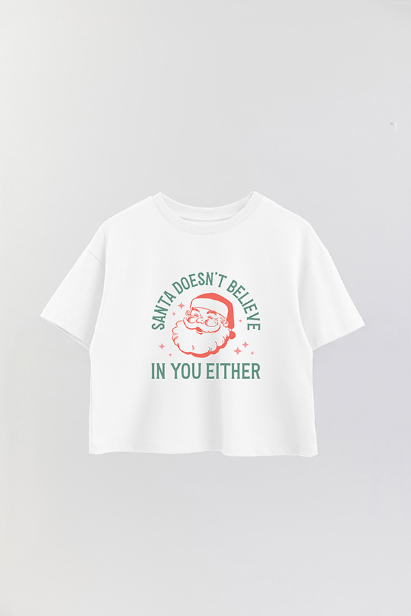 REMERA CROP SANTA DOESN'T BELIEVE IN YOU