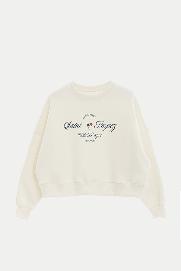 BUZO CROP ESTAMPADO VARSITY SAINT TROPEZ