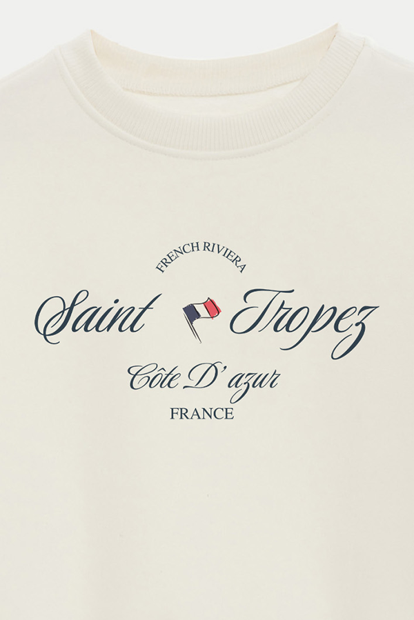 BUZO CROP ESTAMPADO VARSITY SAINT TROPEZ